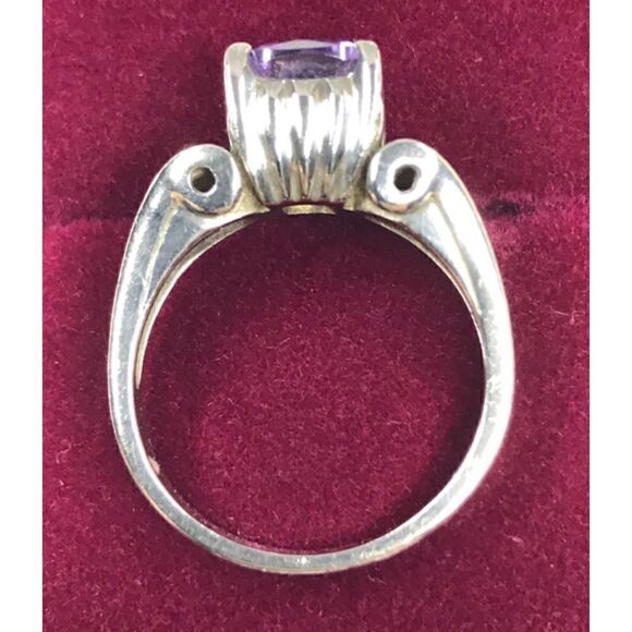 Art Deco Style 925 Purple Stone Ring Size 9 - Picture 2 of 14